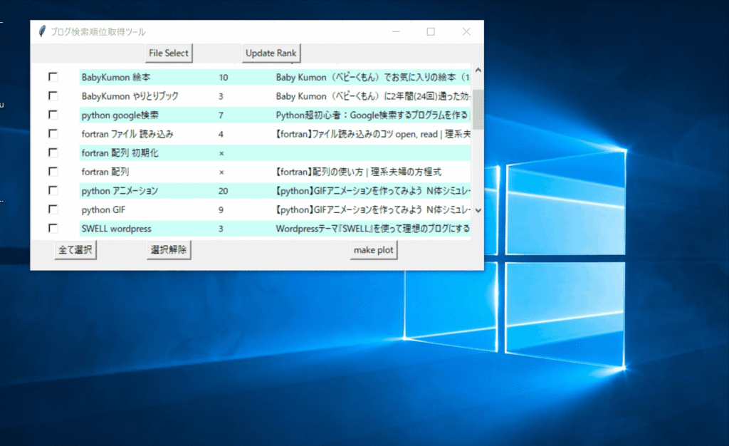 (Python/tkinter/Matplotlib)チェックされたキーワードの順位変動をプロットするGIF動画